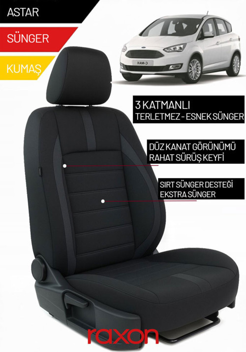 Ford Grand C-Max 2019 ve Sonrası İçin 2+1 Binek Araçlara Uyumlu Tay Tüyü Oto Koltuk Kılıfı