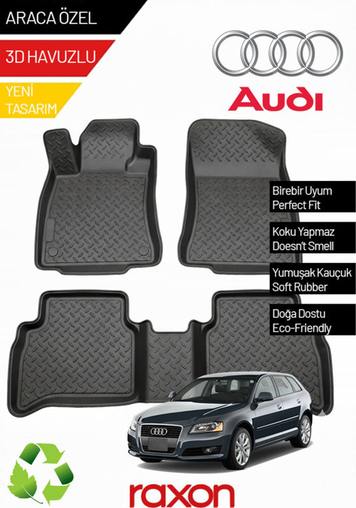 Audi A3 2004-2012 3D Havuzlu Paspas – Siyah | Tam Uyumlu & Lüks Zemin Koruma