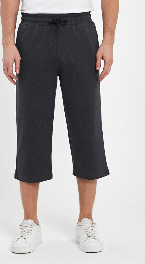 mmetalic Erkek Yanları Cepli Antrasit Bermuda Diz Altı Kapri Beli Ayarlanabilir Lastikli Uzun Şort