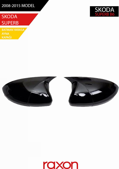 SKODA SUPERB B6 2008-2015 Batman & Yarasa Ayna Kapağı – Parlak Piano Black Sport