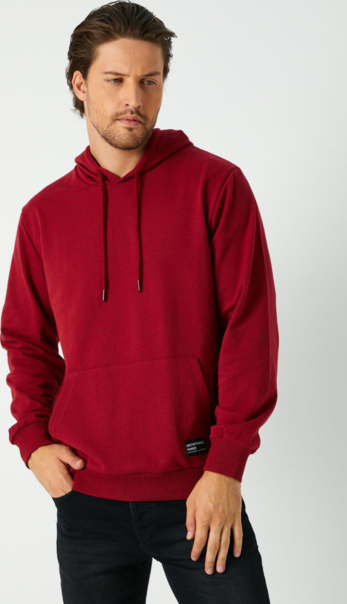 Erkek Bordo Basic Kapüşonlu Regular Fit Normal Kesim 2 İplik Kumaş Günlük Sweatshirt
