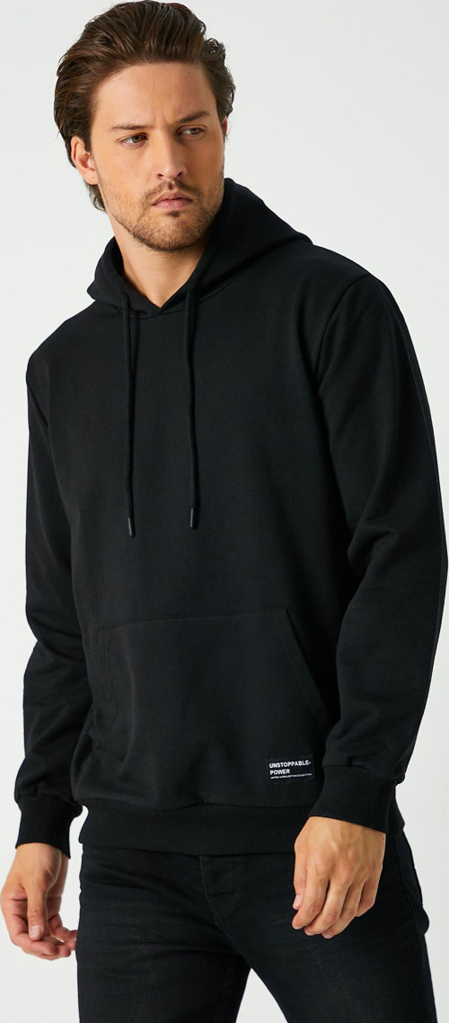 Erkek Siyah Basic Kapüşonlu Regular Fit Normal Kesim 2 İplik Kumaş Günlük Sweatshirt