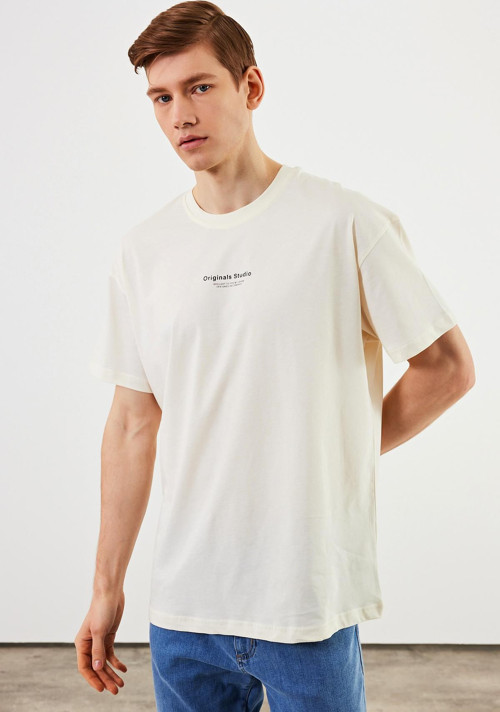 Leo Erkek Oversize Tshirt %100 Pamuk Bisiklet Yaka Baskı Detaylı Basic Tişört CMRE81