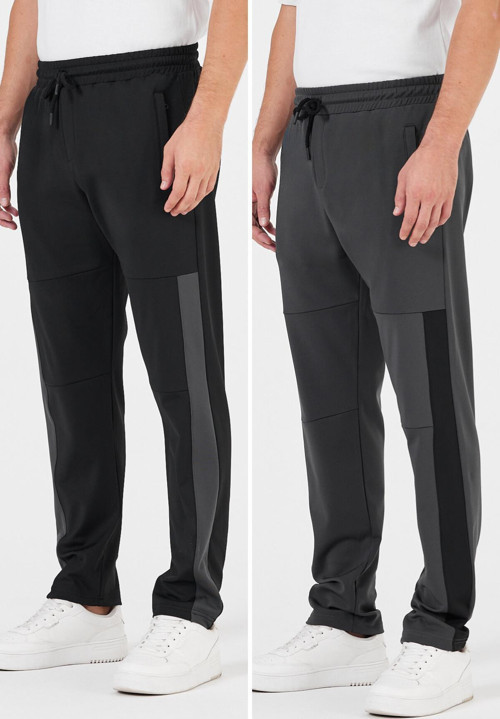Erkek Siyah-Antrasit Standart Fit Normal Kesim Düz Paça Cep Fermuarlı Rahat Jogger 2'li Eşofman Altı CMRE100-2