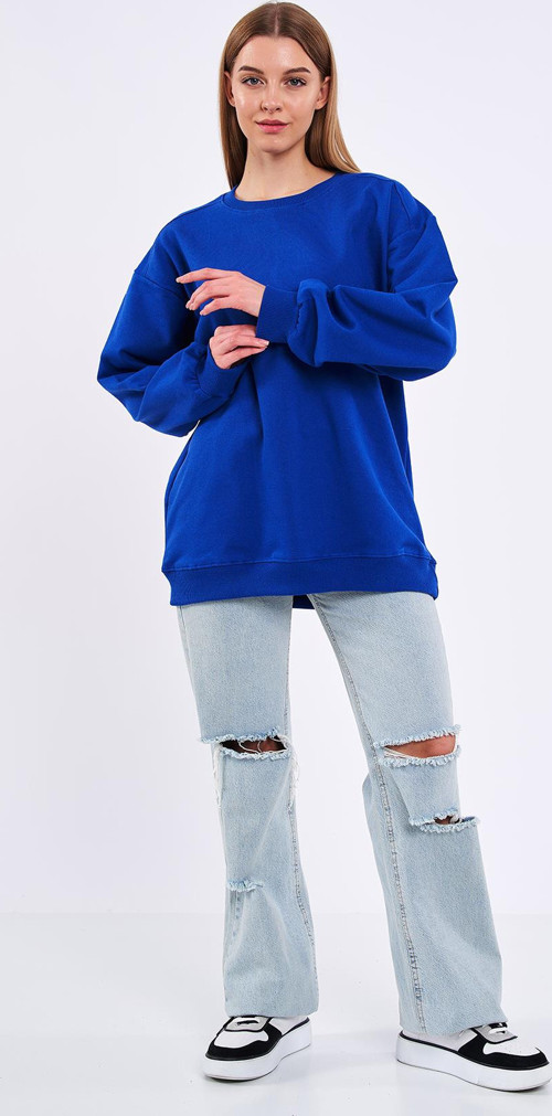 Saks Kadın Pamuklu Oversize Basic Bisiklet Yaka Sweatshirt