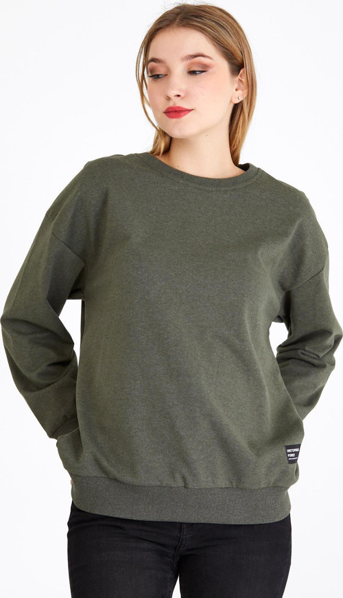 Kadın Haki Basic Bisiklet Yaka Regular Fit Rahat Sweatshirt