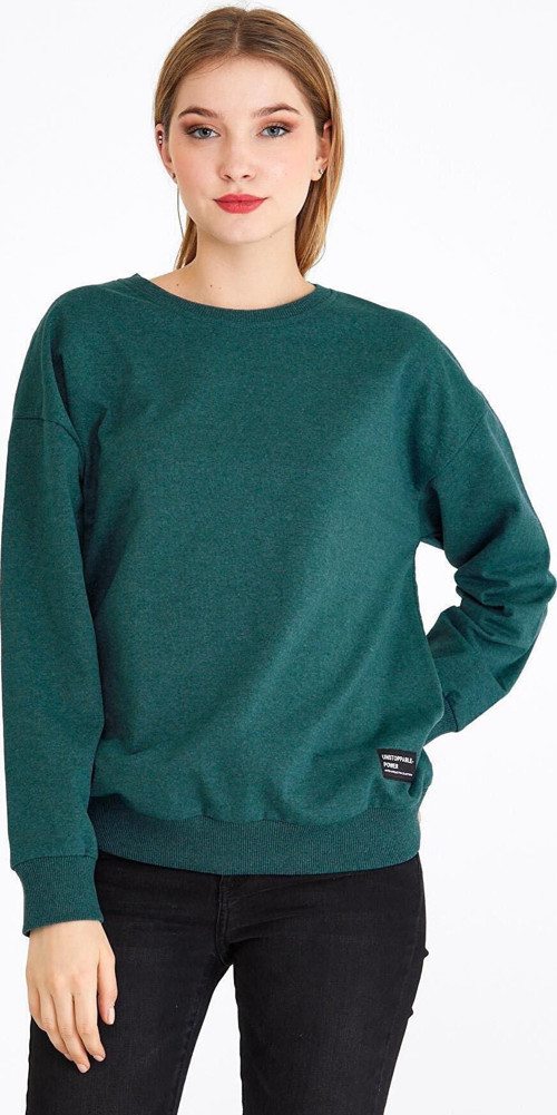 Kadın Yeşil Basic Bisiklet Yaka Regular Fit Rahat Sweatshirt