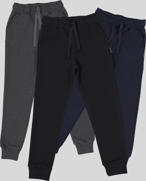 Siyah-Lacivert-Antrasit Kalın Pamuklu Beli ve Paçası Lastikli Cepli 3'lü Kız Çocuk Eşofman Altı