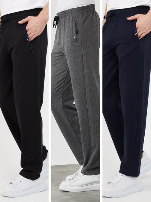 Erkek 3'lü Eşofman Altı Fermuar Cep Nakış Detaylı Düz Paça Rahar Kesim