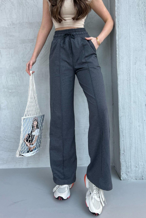 Kadın Mevsimlik Salaş Geniş Paça Yüksek Bel Antrasit Eşofman Altı CMRB102