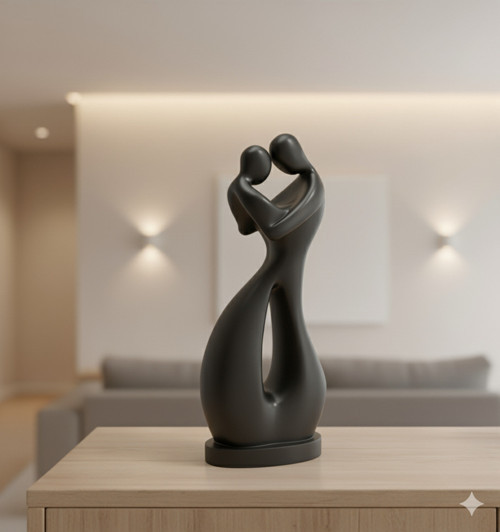 İki Kalp Bir Aşk | Modern Siyah 3D Baskı Çift Heykeli (15 cm) | PLA Malzeme | Romantik Ev Dekoru