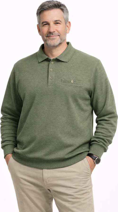 Büyük Beden Erkek Polo Yaka Uzun Kol Selanik Sweatshirt - 7522