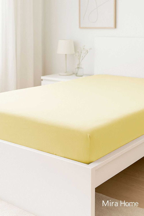 Çift Kişilik Düz Penye %100 Pamuklu Lastikli Çarşaf 200X200 Cm Battal Boy Newsheet Sarı