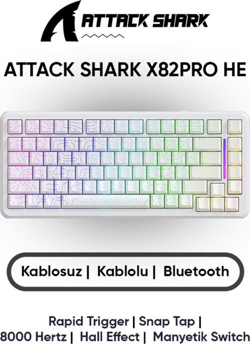 Attack Shark X82 Pro He Hall Effect Rapid Trigger Snaptap Mekanik Klavye %75 Dizilim Manyetik Switch