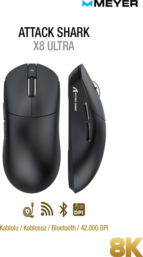 Attack Shark X8 Ultra Paw3950Max Tri-Mode 8K Kablosuz Gaming Mouse