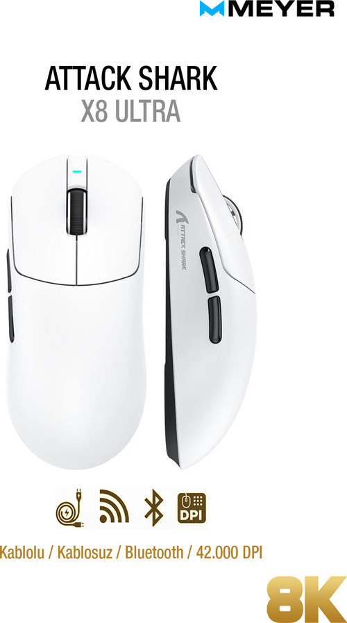 Attack Shark X8 Ultra Paw3950Max Tri-Mode 8K Kablosuz Gaming Mouse