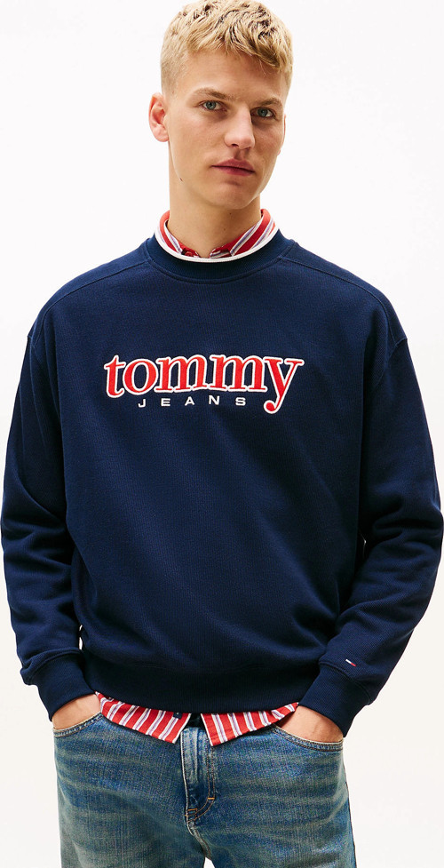 TJM 90'lar Dokulu Grafik Baskılı Bisiklet Yaka Erkek Mavi Sweatshirt DM0DM22373C1G