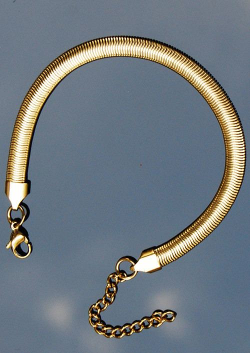 Çelik Italyan Yassı Yılan Worm Bileklik 6 Mm Altın Renk | Kararmaz ,unisex ,2 Yıl Garantili