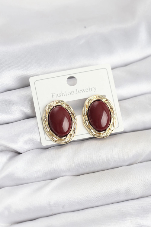 Pirinç Gold Renk Bordo Model Vintage Kadın Küpe