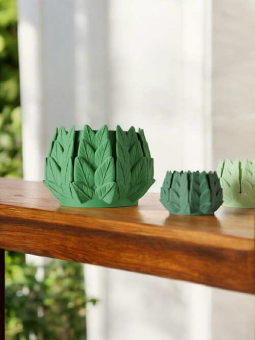 3D Baskı Yaprak Desen Saksı - 12 Cm - Farklı Renk Seçeneği