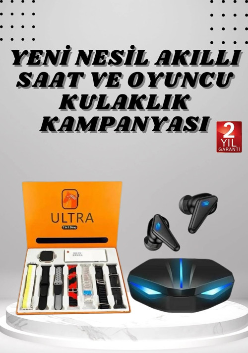 7 Kordonlu Akıllı Saat Ve Oyuncu Kulaklığı ANC Özelliği Kulak İçi Mikrofonlu Sesli Görüşme