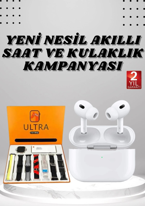 7 Kordonlu Akıllı Saat Ve Yeni Nesil Kulaklık Dokunmatik Ekran Android ve İOS Uyumlu
