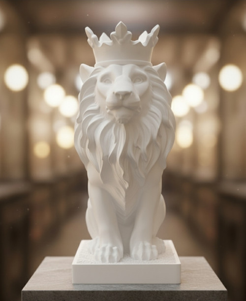 \text{Monark Taçlı Aslan Biblo (18 cm) - Beyaz/Siyah 3D Yazıcı Baskı Dekorasyon Ürünü}