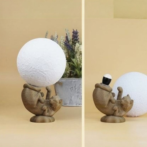Ay Taşıyan Kedi Lamba - 3D Yazıcı İle Üretilmiş Şık Gece Işığı