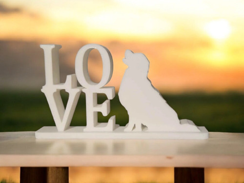 : Golden Retriever "LOVE" Temalı 3D Baskı Dekoratif Objeler