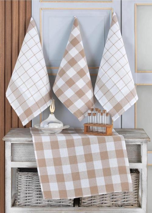 2'li Mutfak Havlusu Seti & Alman Peçetesi 45x65 Cm Krem