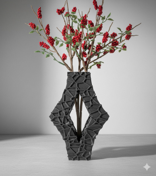 OBSİDYEN Ritimli Vazo (18cm) - 3D Baskı Modern Dekoratif Kuru Çiçeklik / PLA Malzeme"