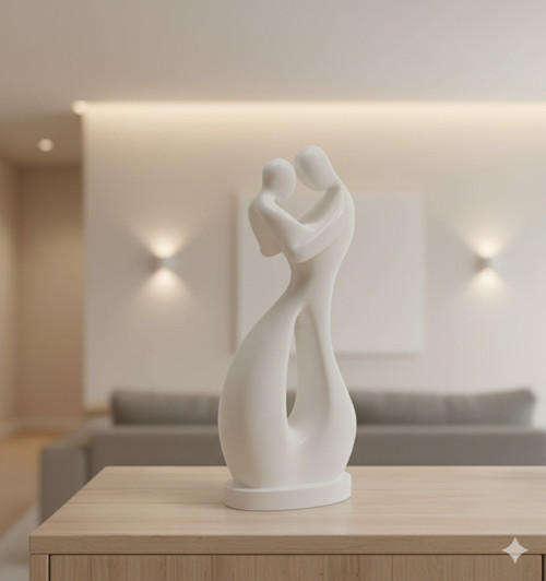 İki Kalp Bir Aşk | Modern Siyah 3D Baskı Çift Heykeli (15 cm) | PLA Malzeme | Romantik Ev Dekoru