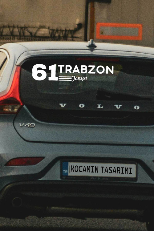 61 Trabzon Tonya Plaka Kodlu Beyaz Araç Sticker İlçe Yazılı Özel Tasarım 40x8 cm Sticker