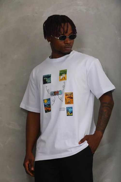 Unisex Oversize Baskılı Bisiklet Yaka TShirt