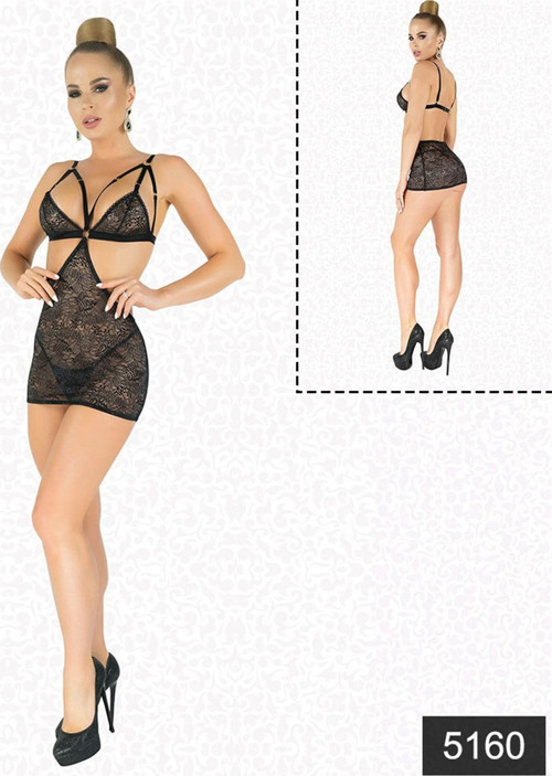 Simli Likralı Dantel Babydoll
