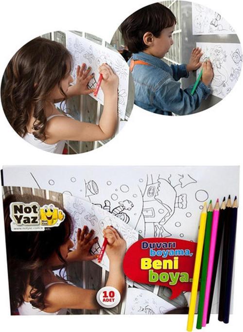 Duvara Yapıştırılabilen Boyama Kitabı & Renkli Kalemler