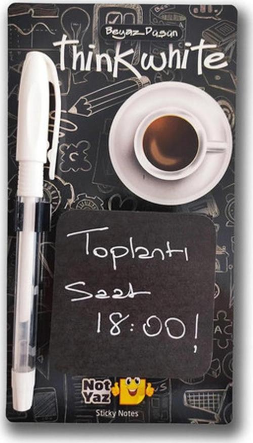 Think White Beyaz Jel Kalemli Siyah Yapışkanlı Bloknot 100 Yaprak