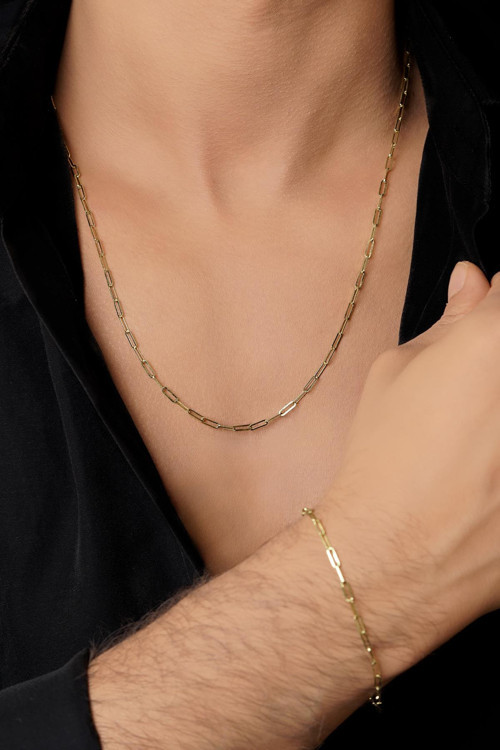 14 Ayar Altın Ataç Zincir Erkek Set