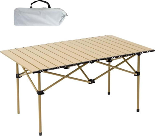 Katlanabilir Çelik Kamp Masası | Taşınabilir Piknik Masası + Taşıma Çantası | 95x55x50cm | Gold Renk
