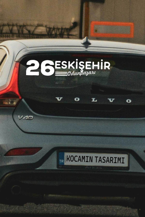Eskişehir 26 Plaka Kodlu Beyaz Araç Sticker Odunpazarı İlçe Yazılı Özel Tasarım 40x8 cm Şehir ve İl