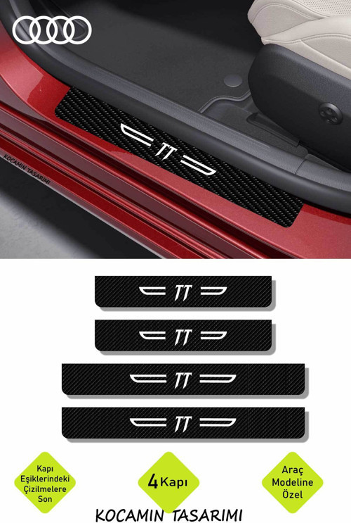 Audi TT Karbon Kapı Koruma Eşiği Yazılı Dekoratif Kaplama Siyah Üzeri Beyaz 4 Parça Audi TT