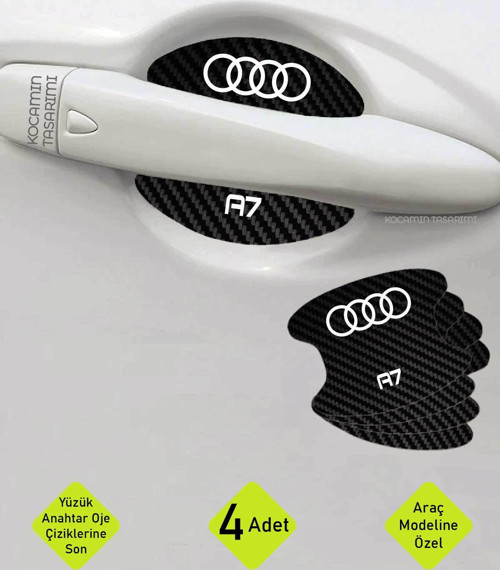 Audi A7 Karbon Desenli Kapı İç Kısmı Çizik Koruma Folyo Seti - 4 Parça A7 Yazılı