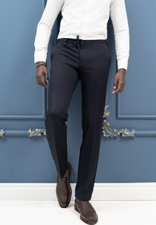 Regular Fit Armürlü Beli İplikli Astarsız Rayon Kışlık Kumaş Pantolon