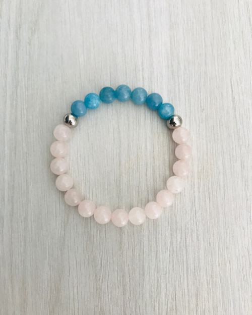 Gerçek Pembe Kuvars & Mavi Kuvars Taşı Bileklik – MKT.1.101.24 (Doğal Taş, Boyasız)
