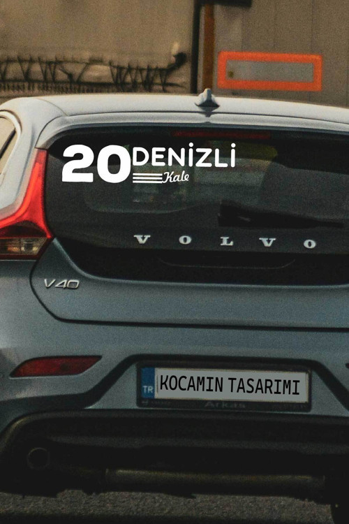 20 Denizli Kale Plaka Kodlu Beyaz Araç Sticker İlçe Yazılı Özel Tasarım 40x8 cm Sticker
