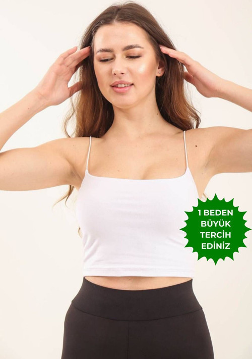 Kadın Basic Ip Askılı Penye Crop Body 1066