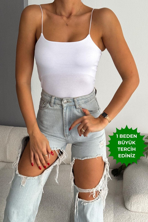 Kadın Basic Ip Askılı Uzun Penye Body 1067