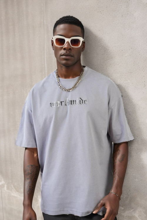 Unisex Bisiklet Yaka Oversize Kalıp Penye Tişört 1004