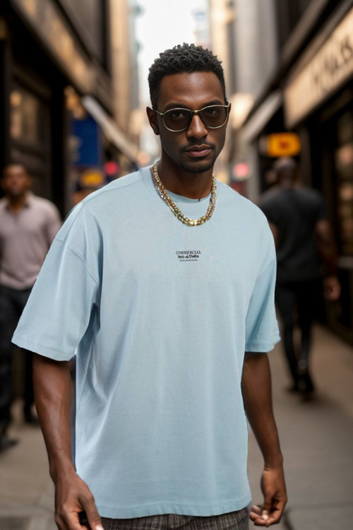 Unisex Bisiklet Yaka Oversize Kalıp Penye Tişört 1004