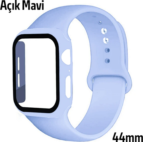 ALLY Apple Watch 4-5-6 44mm Silikon Kordon Kayış ve Ekran Koruyucu Kılıf-(5775)